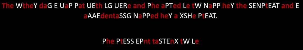 Further letters filled in, with 'The other day' and 'she' emerging from the cipher