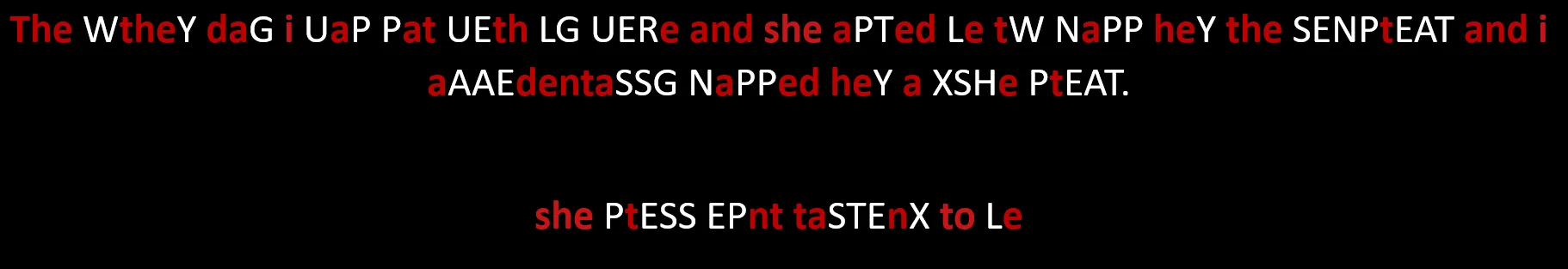 The message with 'she' and 'and i' now solved, leaving fewer cipher letters