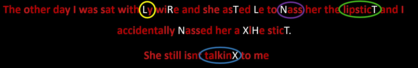 The last few cipher letters circled as the sentence becomes readable