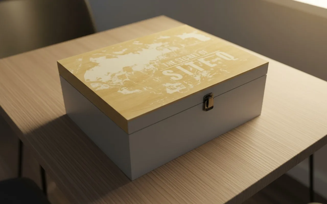 A finished Cosykiller box, wrapped in brown paper and kitchen string, waiting to be posted