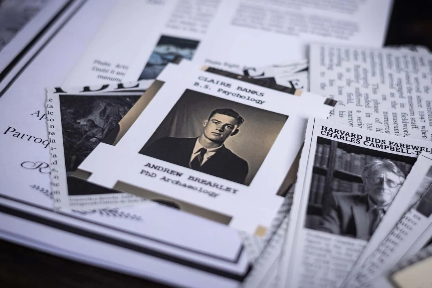 Cipher sketches on a torn page of a case file