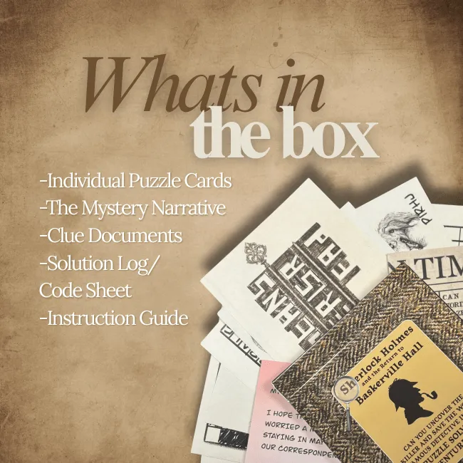 Sherlock Holmes puzzle box contents laid out
